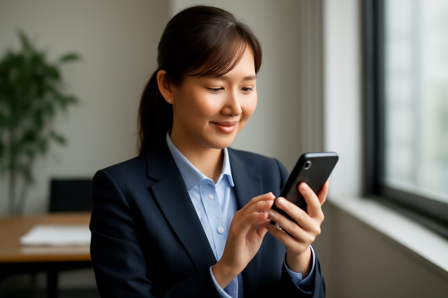 上司にLINEを送る女性